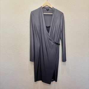 Komarov Slinky Long Sleeve Wrap Dress in Ombré Grey / Black Size Small